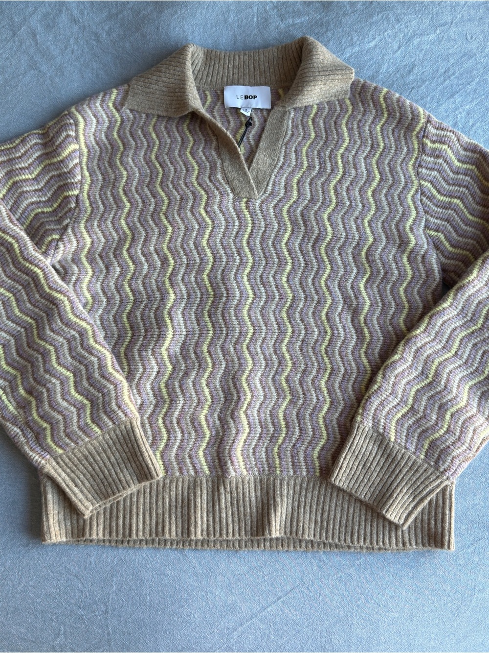 Beige Zigzag V-Neck Lizzie Polo Sweater